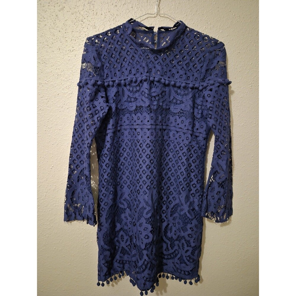 Revolve Tularosa S Matilda Dress Navy Dress Bell Sleeve Tassels Dark Academia - Picture 1 of 6